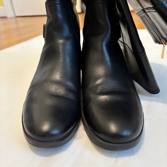 Michael Kors Black Leather Tall Boots with Gold Tone Logo Accent Size 8M - Picture 5 of 11